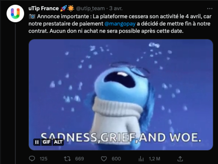 uTip ferme ses portes dès le 4 avril 2023